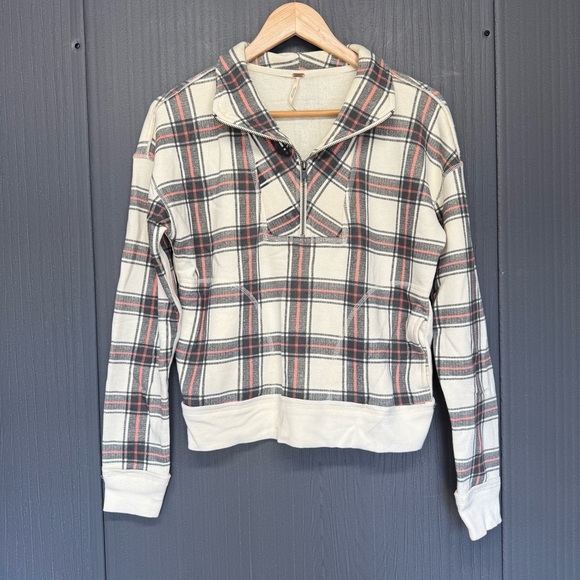 Free People Why Not Plaid Quarter Zip Sweater Pullover Sweatshirt Size XS - Picture 5 of 5